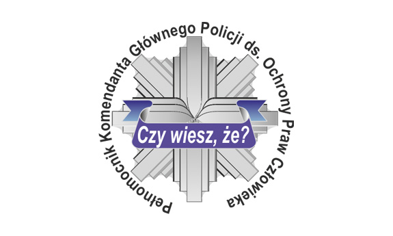 Logo akcji Pełnomocnika Komendanta Głównego Policji do spraw Ochrony Praw Człowieka Czy wiesz, że ? przedstawiająca odznakę policyjną