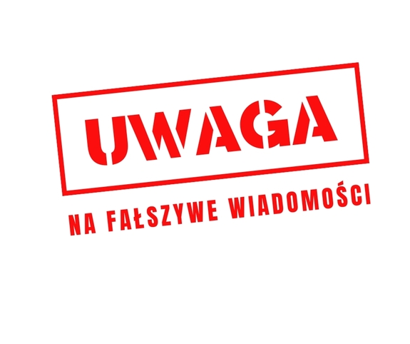 obraz przedstawiający czerwony napis na białym tle o treści uwaga na fałszywe wiadomości