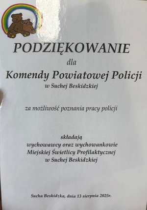 Podziękowanie od wychowawców i dzieci za spotkanie w komendzie