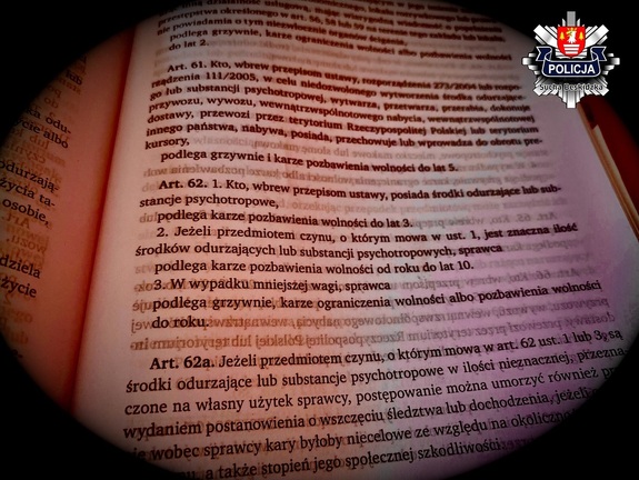 zdjęcie artykułu 62 ustawy o przeciwdziałaniu narkomani na temat odpowiedzialności za posiadanie środków odurzających na kolorowym tle