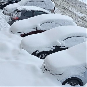 zaparkowane i zasypane śniegiem samochody