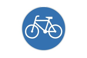 znak na którym znajduje się biały rower na niebieskim tle