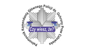 blacha policyjna z napisami Pełnomocnik Komendanta Głównego Policji ds. ochrony Praw Człowieka