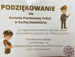 podziękowanie dla Komendy Powiatowej Policji w Suchej Beskidzkiej