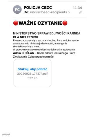 treść przedstawiająca wiadomość sms podszywająca się pod policję