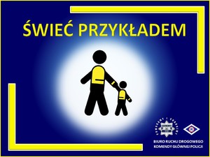 grafika przedstawiająca dwie postacie w odblaskach z tekstem świec przykładem