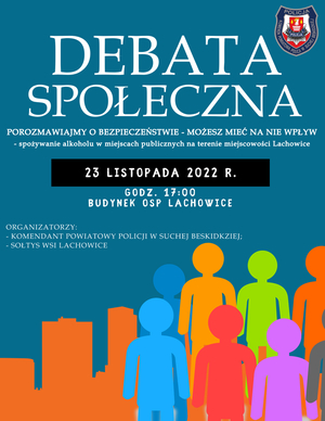 plakat debaty społecznej w Lachowicach organizowanej w dniu 23 listopada 2022r pr