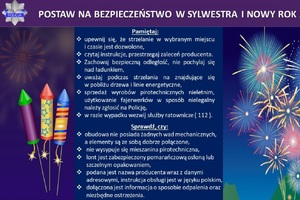 plakat z informacją na temat bezpiecznego obchodzenia się z fajerwerkami