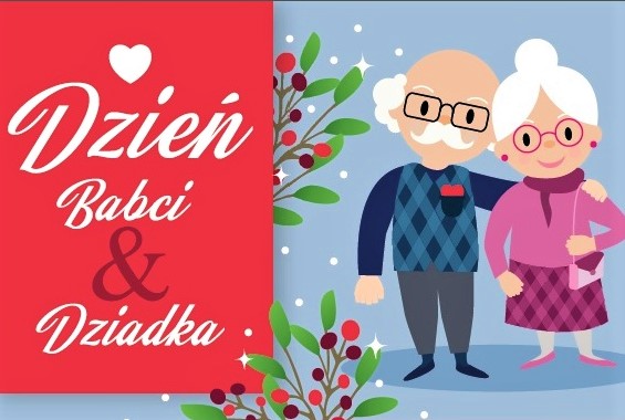 grafika przedstawiająca babcię i dziadka na kartce z okazji ich święta