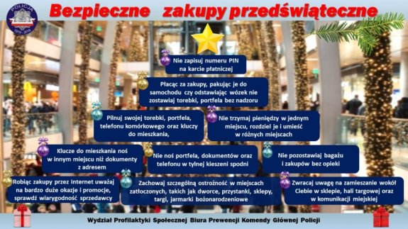 Baner przedstawiający bezpieczna zakupy przedświąteczne