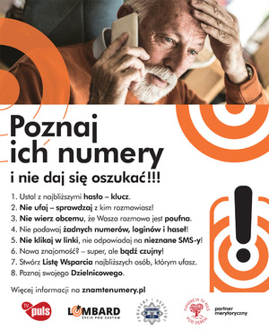 plakt akcji z napisem poznaj ich numery i nie daj się oszukać