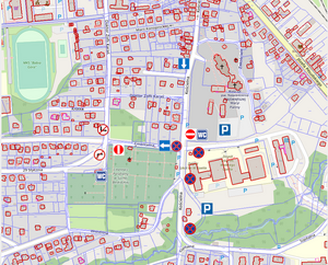 plan miasta sucha beskidzka z zaznaczonymi zmiana organizacji ruchu